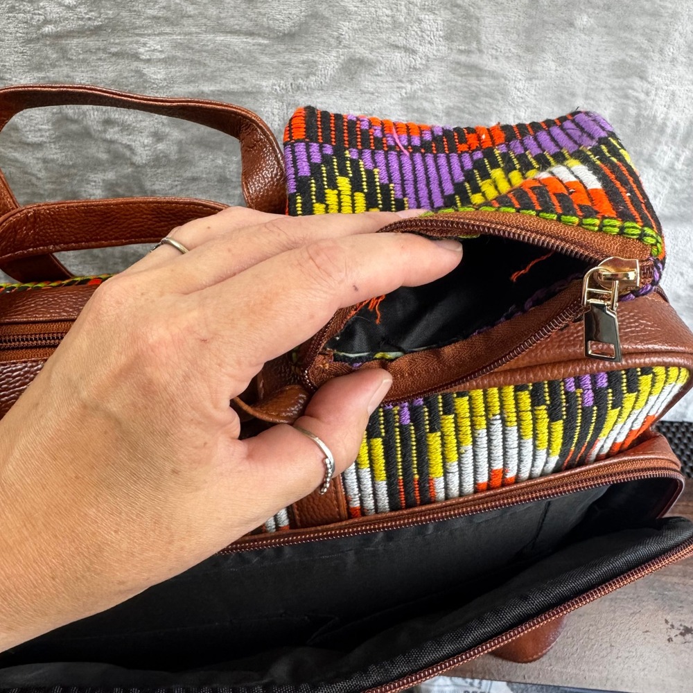 UMTA Jacquard Laptop Bag Unisex OS Multicolor Geometric Woven Faux Leather Work - Picture 5 of 10